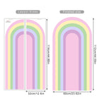 Pastel rainbow arch design with measurements on a white background