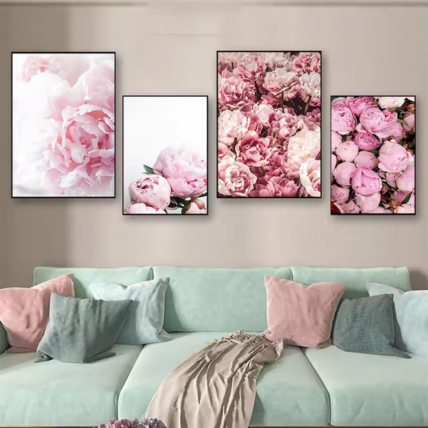 Pink Rose Floral Wall Art Fine Art Canvas Prints Chic Fashion Botany Pictures For Living Room Bedroom Boutique Art For Modern Interiors