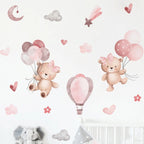 Children's wall stickers with teddy bears, balloons, and clouds on a white background.