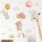 Children's wall stickers with animals and balloons on a white background