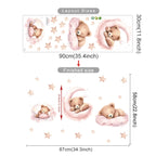 Measurement chart for wall stickers with teddy bears and stars, showing layout sizes and finished dimensions.
