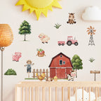 Pink Tractor & Farm Friends Wall Decal – Cartoon Cows & Animal Wall Decals for Kids Bedroom, Nursery, or Playroom Decor