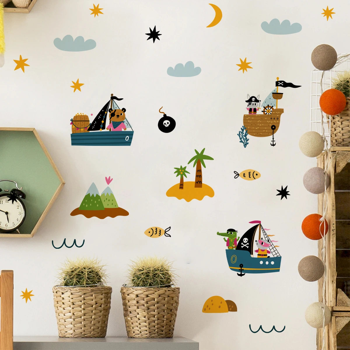 Pirate Ship & Desert Island Wall Decals – Nautical Adventure Wall Stickers for Kids’ Bedroom or Nursery Decor