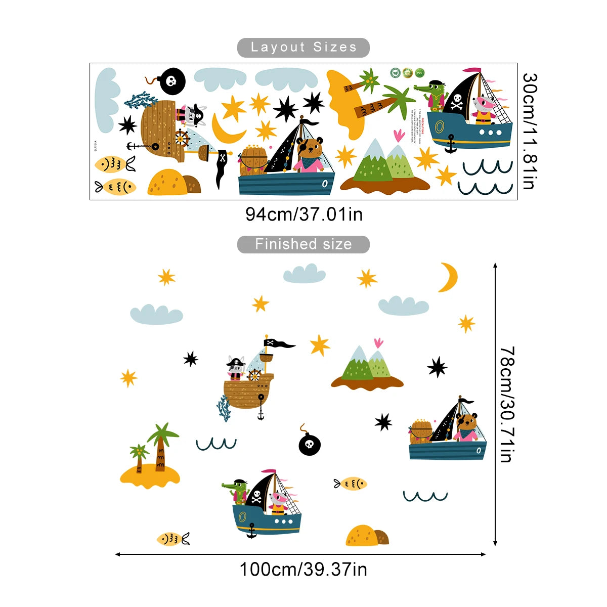 Pirate Ship & Desert Island Wall Decals – Nautical Adventure Wall Stickers for Kids’ Bedroom or Nursery Decor