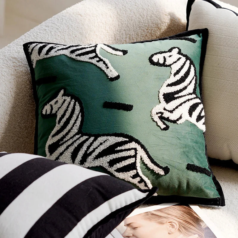 Plush Embroidered Nordic Cushion Covers Modern Simple Woven Cute Animal Design Throw Pillow Cover For 45x45cm Sofa Cushions