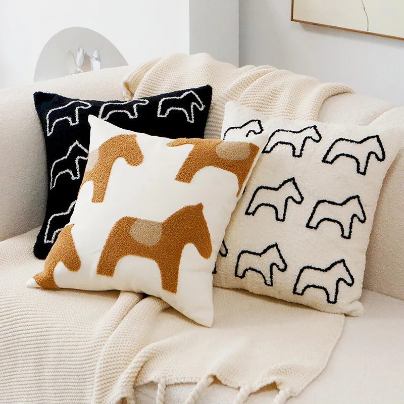 Plush Embroidered Nordic Cushion Covers Modern Simple Woven Cute Animal Design Throw Pillow Cover For 45x45cm Sofa Cushions