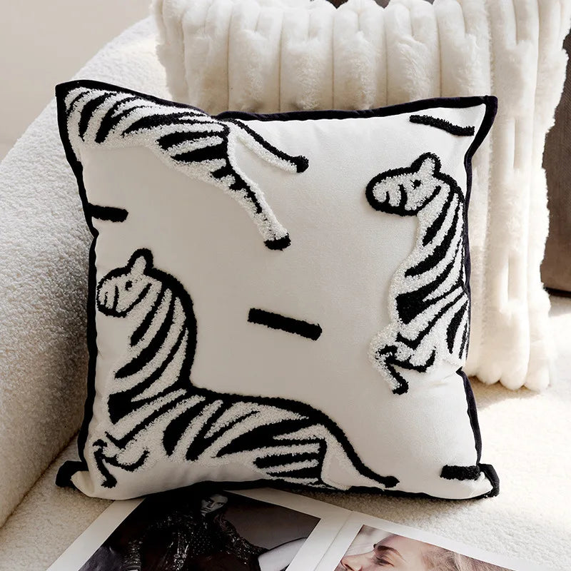 Plush Embroidered Nordic Cushion Covers Modern Simple Woven Cute Animal Design Throw Pillow Cover For 45x45cm Sofa Cushions