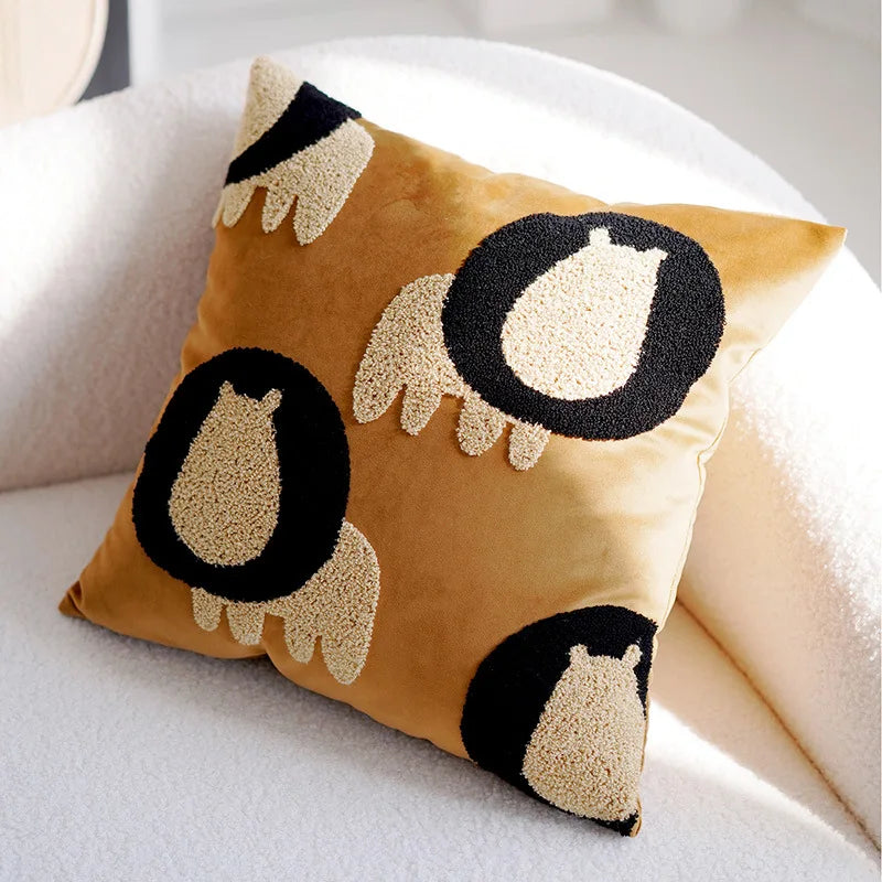 Plush Embroidered Nordic Cushion Covers Modern Simple Woven Cute Animal Design Throw Pillow Cover For 45x45cm Sofa Cushions
