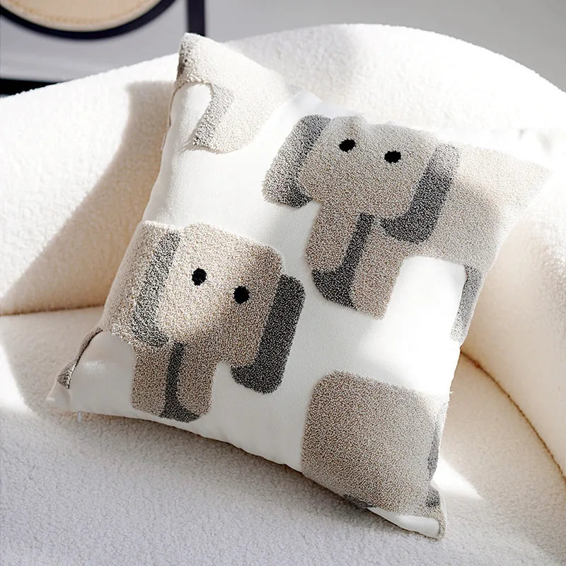 Plush Embroidered Nordic Cushion Covers Modern Simple Woven Cute Animal Design Throw Pillow Cover For 45x45cm Sofa Cushions