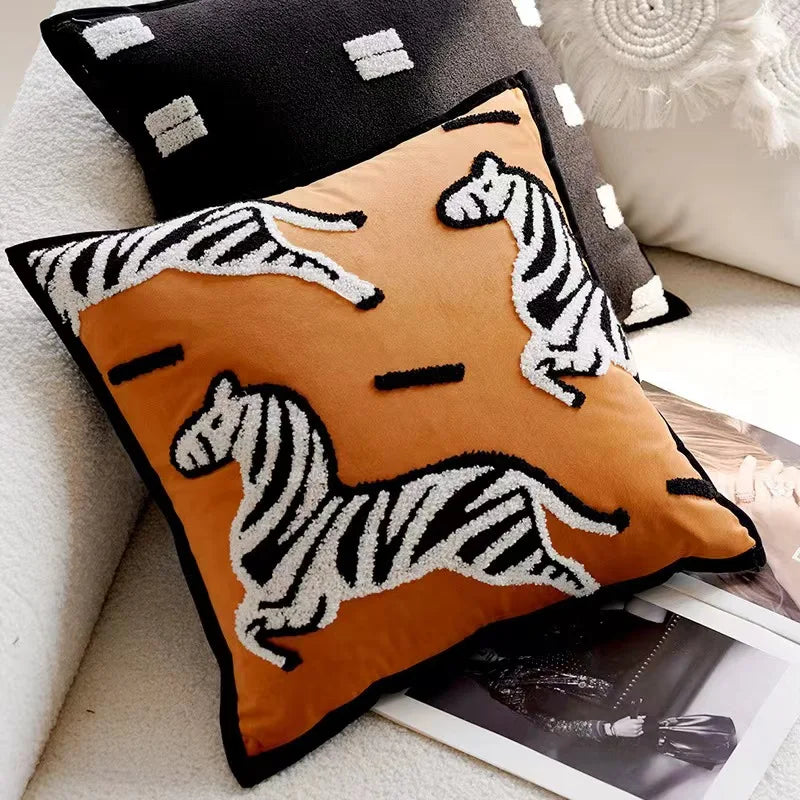 Plush Embroidered Nordic Cushion Covers Modern Simple Woven Cute Animal Design Throw Pillow Cover For 45x45cm Sofa Cushions