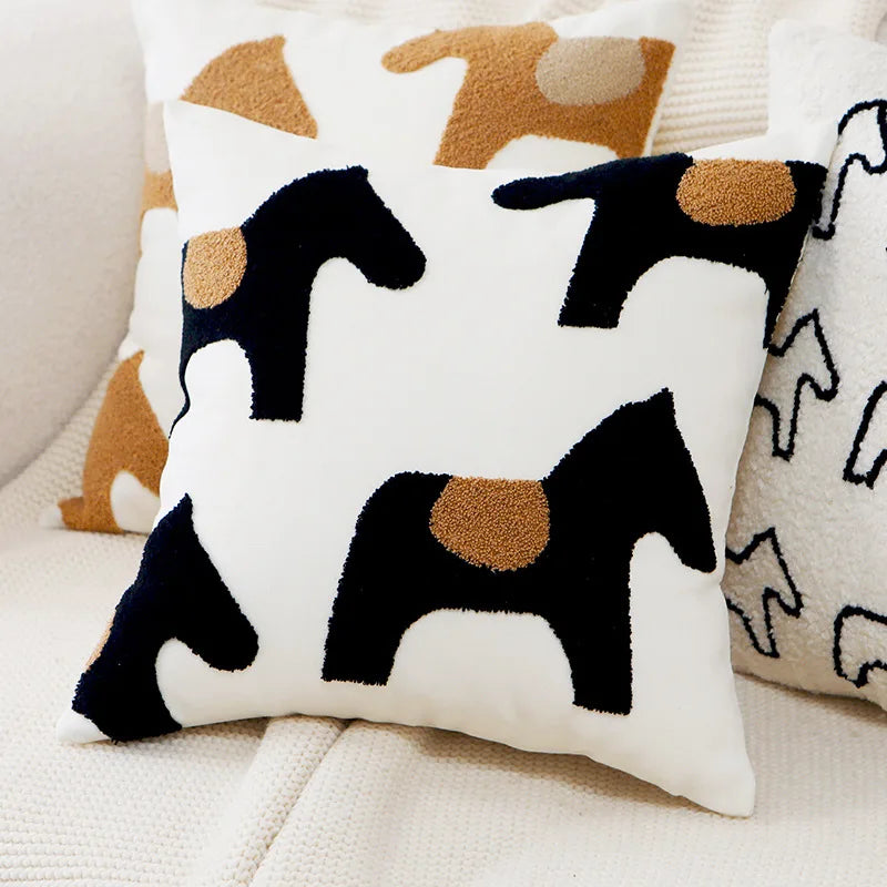 Plush Embroidered Nordic Cushion Covers Modern Simple Woven Cute Animal Design Throw Pillow Cover For 45x45cm Sofa Cushions
