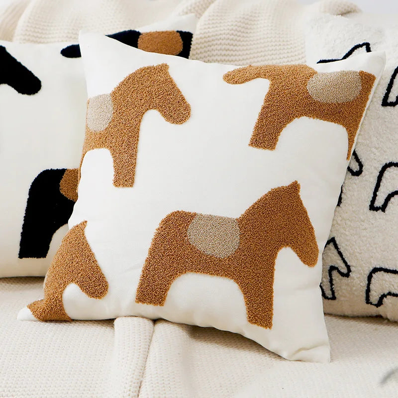 Plush Embroidered Nordic Cushion Covers Modern Simple Woven Cute Animal Design Throw Pillow Cover For 45x45cm Sofa Cushions