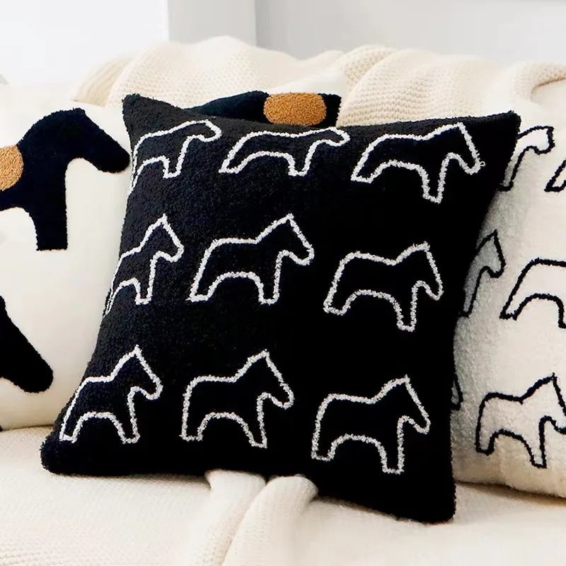 Plush Embroidered Nordic Cushion Covers Modern Simple Woven Cute Animal Design Throw Pillow Cover For 45x45cm Sofa Cushions