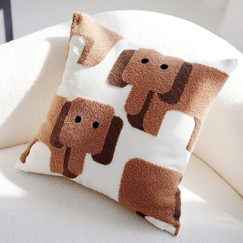 Plush Embroidered Nordic Cushion Covers Modern Simple Woven Cute Animal Design Throw Pillow Cover For 45x45cm Sofa Cushions