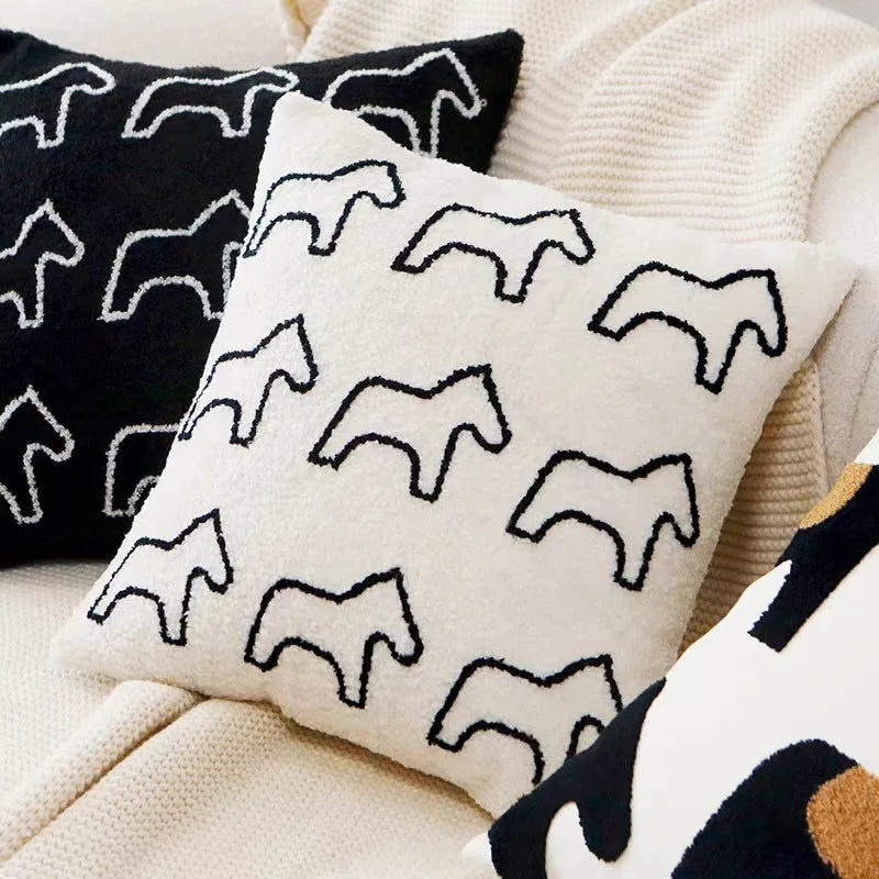 Plush Embroidered Nordic Cushion Covers Modern Simple Woven Cute Animal Design Throw Pillow Cover For 45x45cm Sofa Cushions