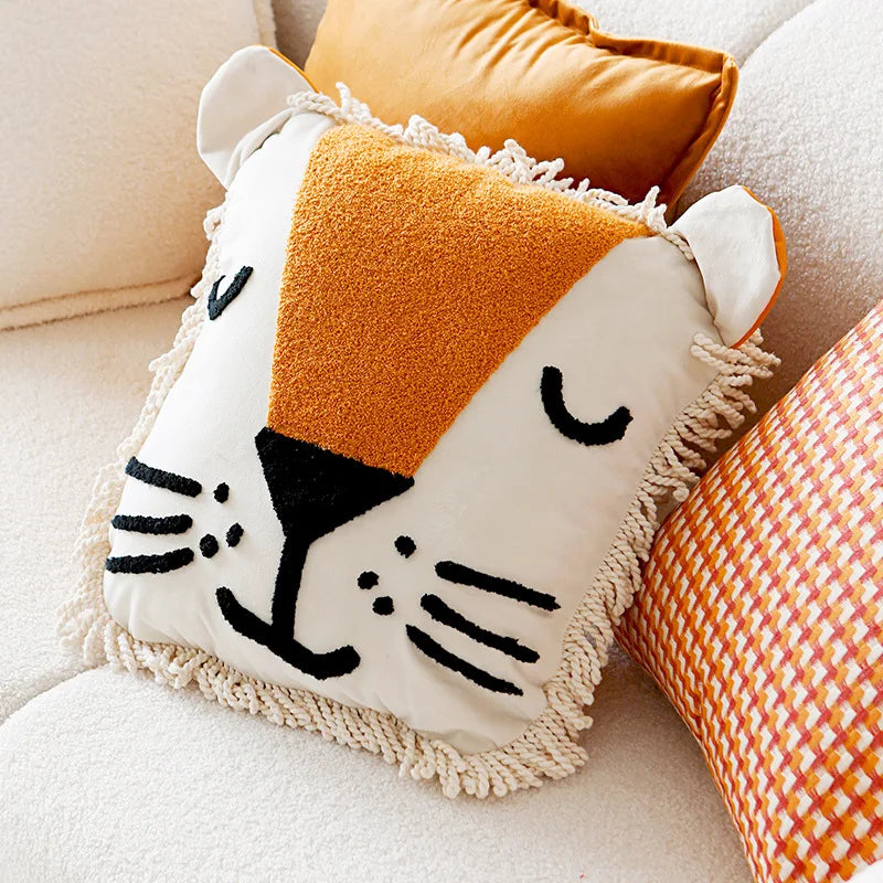 Plush Embroidered Nordic Cushion Covers Modern Simple Woven Cute Animal Design Throw Pillow Cover For 45x45cm Sofa Cushions