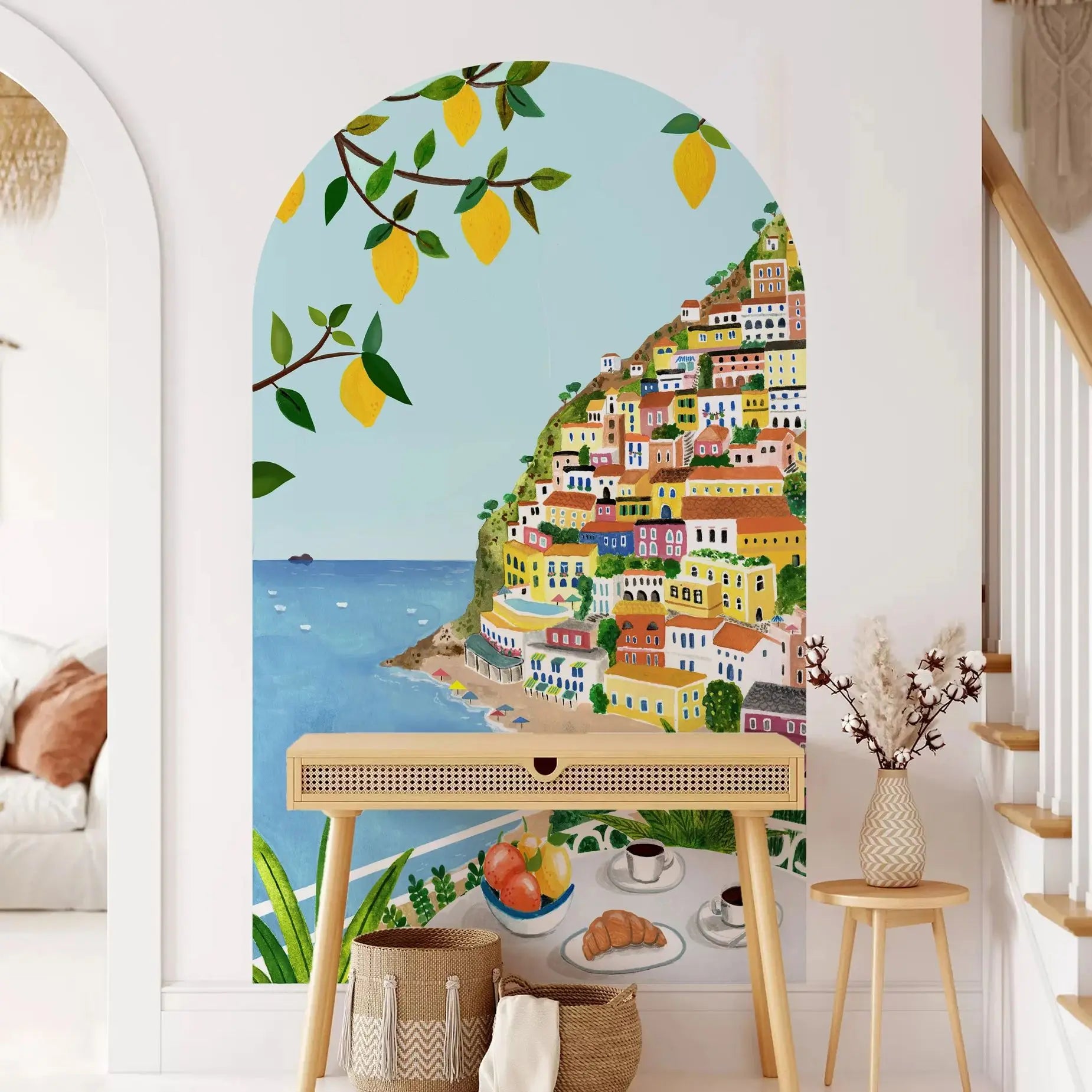 Positano Lemon Grove Archway Wall Mural – Amalfi Coast-Inspired Self-Adhesive Wallpaper Wall Decal for Bedroom, Living Room & Creative DIY Interior Styling
