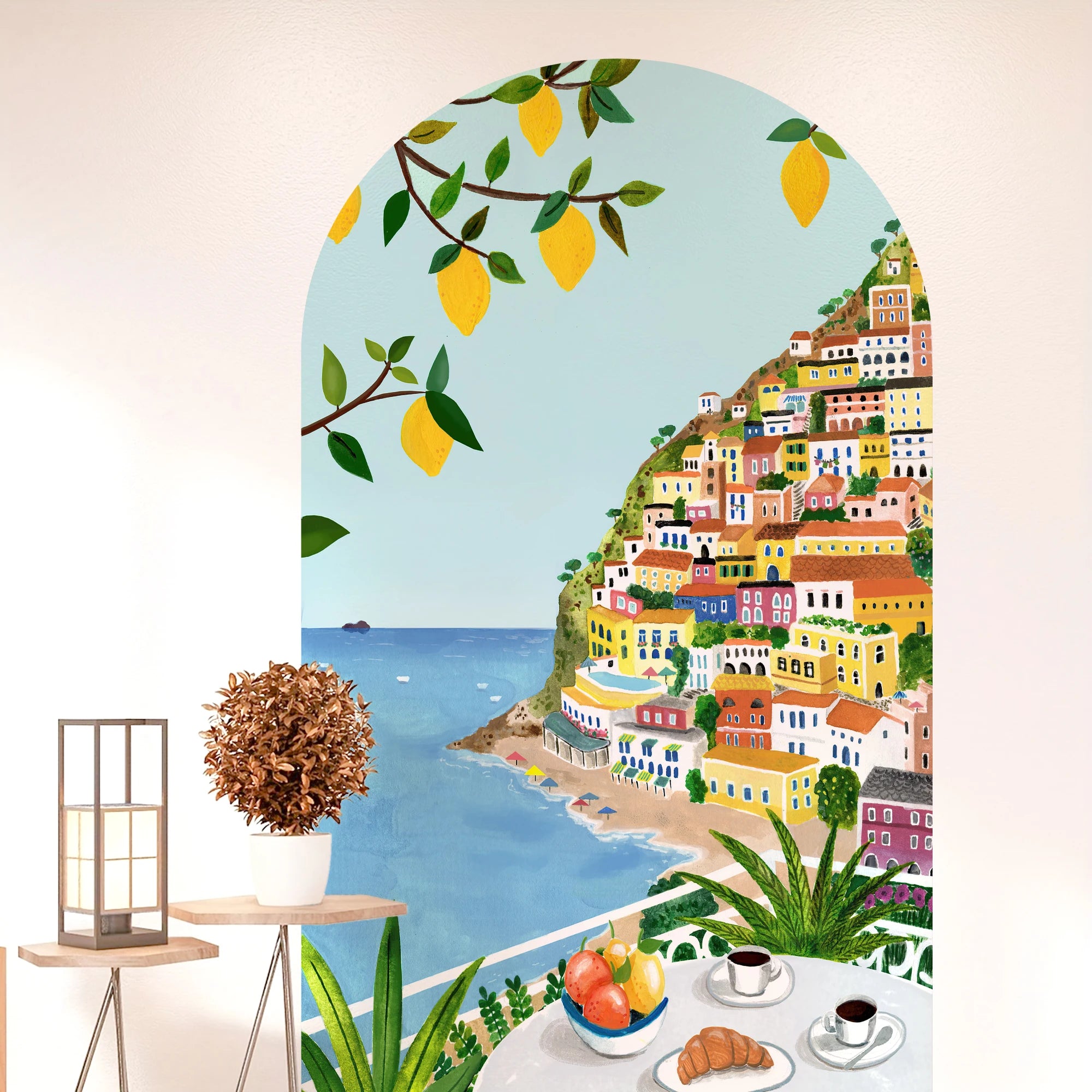 Positano Lemon Grove Archway Wall Mural – Amalfi Coast-Inspired Self-Adhesive Wallpaper Wall Decal for Bedroom, Living Room & Creative DIY Interior Styling