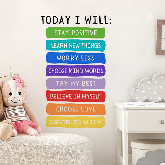 Positive Inspirational Affirmations Wall Decal – Colorful Watercolor Vinyl Wall Art for Children's Bedroom, Playroom & Kindergarten Decor
