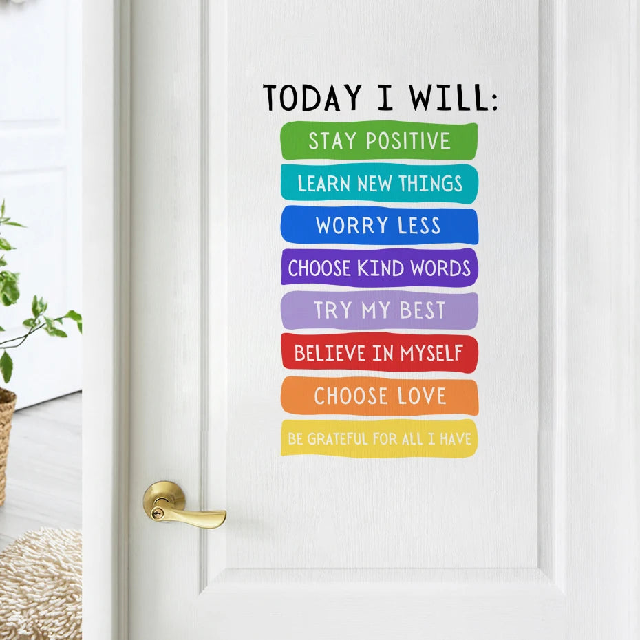 Positive Inspirational Affirmations Wall Decal – Colorful Watercolor Vinyl Wall Art for Children's Bedroom, Playroom & Kindergarten Decor