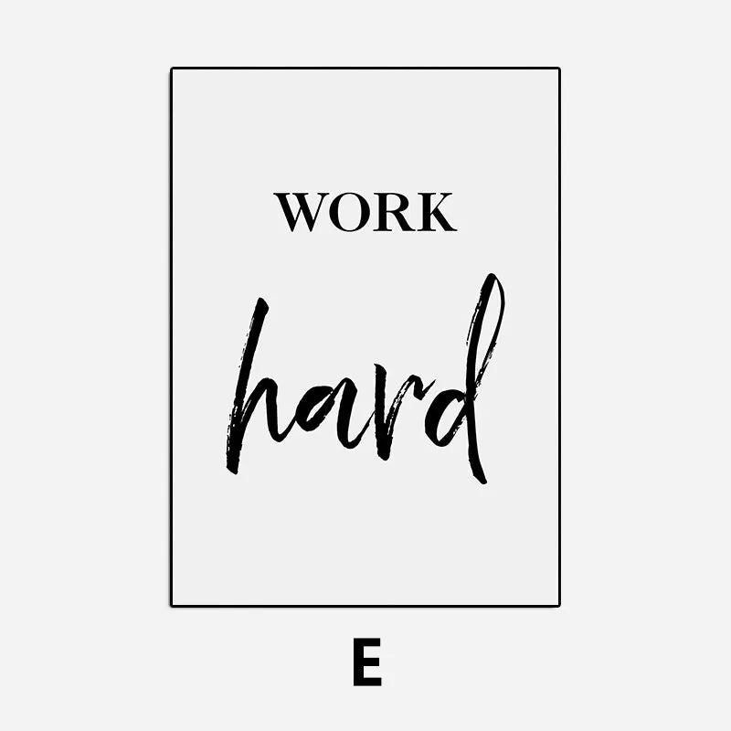 Motivational poster with 'WORK hard' text on a white background