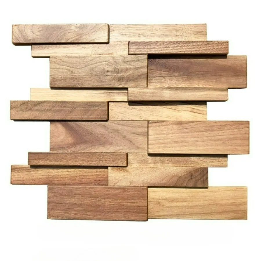 Wooden mosaic tile pattern on a white background