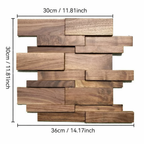 Wooden mosaic tile sample with dimensions on a white background