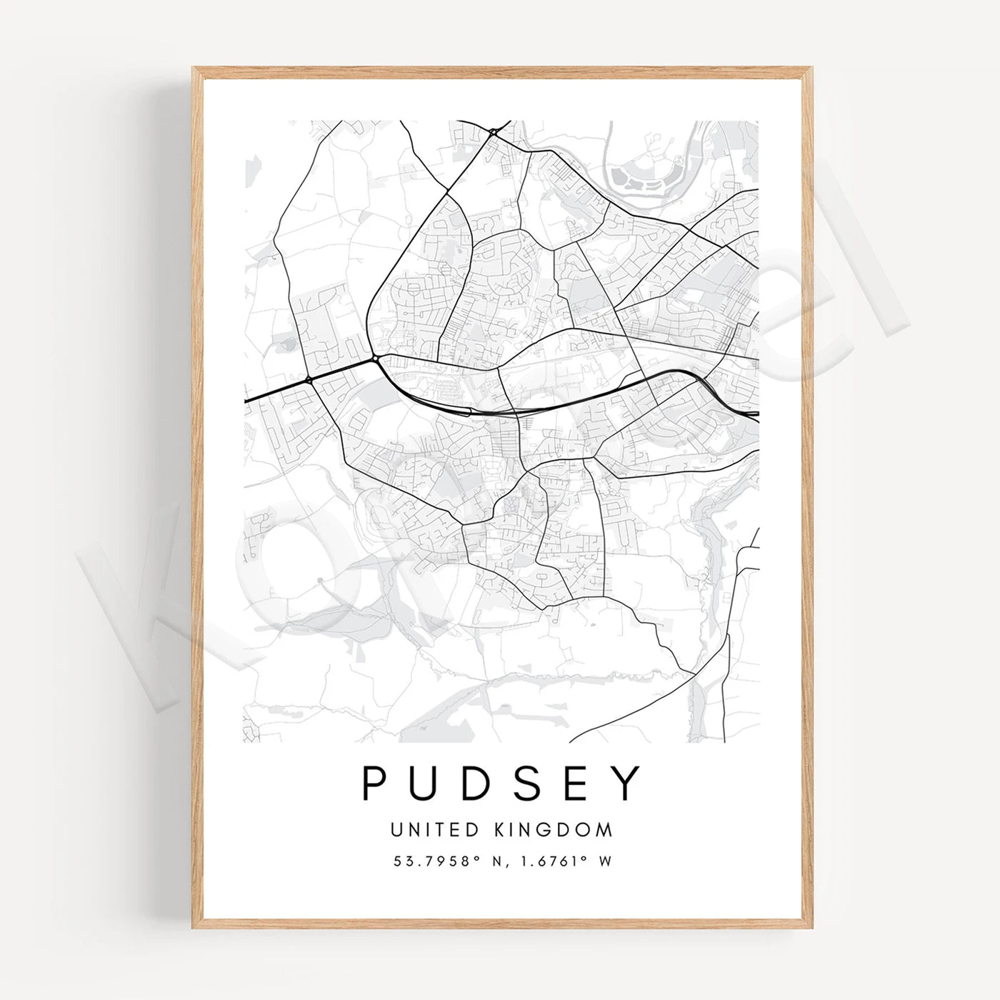 Pudsey City Map Posters Wall Map Wall Art Black White Fine Art Canvas Prints Stylish Minimalist Posters For Home/Office