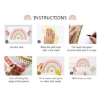 Step-by-step instructions for applying a decorative rainbow pattern with images of hands performing each step.
