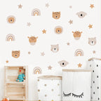 Rainbow Bear & Star Wall Decals – Cute Animals Boho Nursery Art Stickers for Kids Room Girls Bedroom Baby Space Creative DIY Home Decor