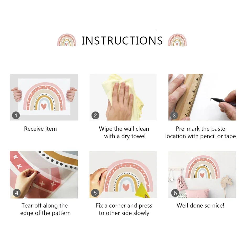 Rainbow Bear & Star Wall Decals – Cute Animals Boho Nursery Art Stickers for Kids Room Girls Bedroom Baby Space Creative DIY Home Decor