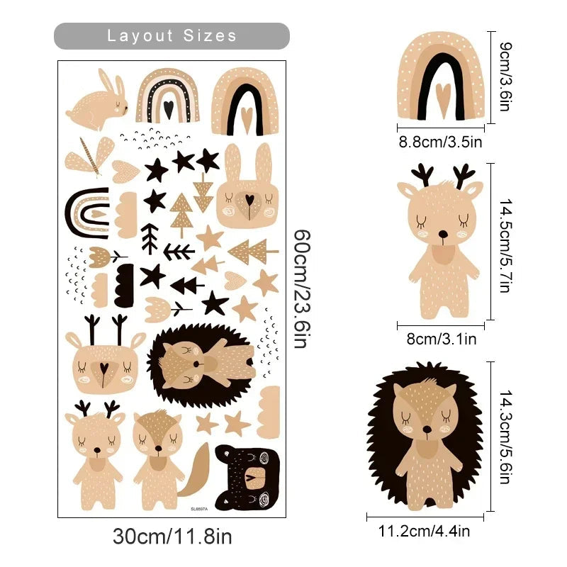 Rainbow Bear & Star Wall Decals – Cute Animals Boho Nursery Art Stickers for Kids Room Girls Bedroom Baby Space Creative DIY Home Decor