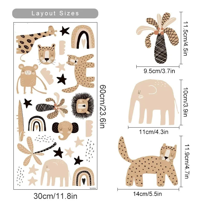 Rainbow Bear & Star Wall Decals – Cute Animals Boho Nursery Art Stickers for Kids Room Girls Bedroom Baby Space Creative DIY Home Decor