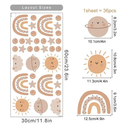 Rainbow Bear & Star Wall Decals – Cute Animals Boho Nursery Art Stickers for Kids Room Girls Bedroom Baby Space Creative DIY Home Decor