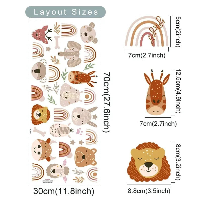 Rainbow Bear & Star Wall Decals – Cute Animals Boho Nursery Art Stickers for Kids Room Girls Bedroom Baby Space Creative DIY Home Decor