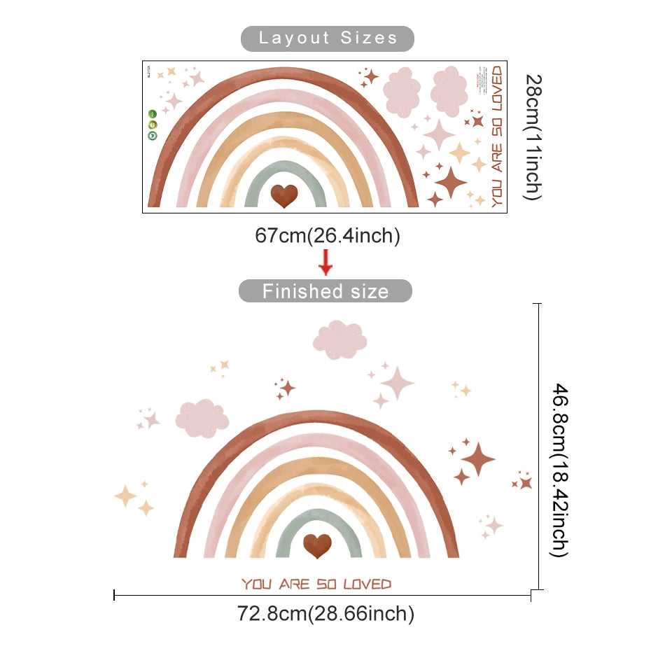 Rainbow, Clouds & Stars Wall Stickers – Loving Quote Watercolor Vinyl Wall Decals for Baby's’ Bedroom, Nursery & Playroom Decor