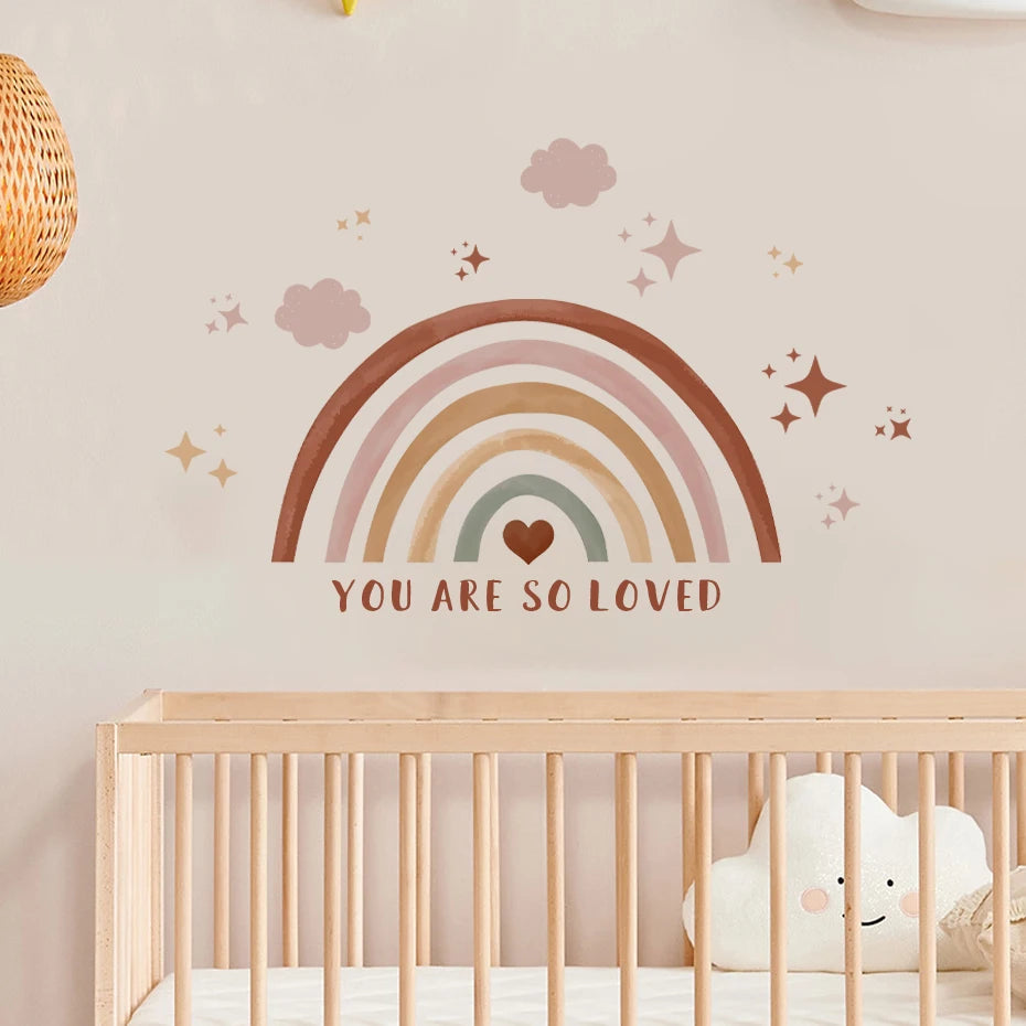 Rainbow, Clouds & Stars Wall Stickers – Loving Quote Watercolor Vinyl Wall Decals for Baby's’ Bedroom, Nursery & Playroom Decor