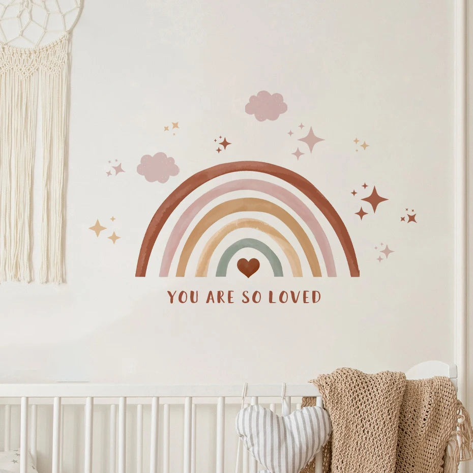 Rainbow, Clouds & Stars Wall Stickers – Loving Quote Watercolor Vinyl Wall Decals for Baby's’ Bedroom, Nursery & Playroom Decor