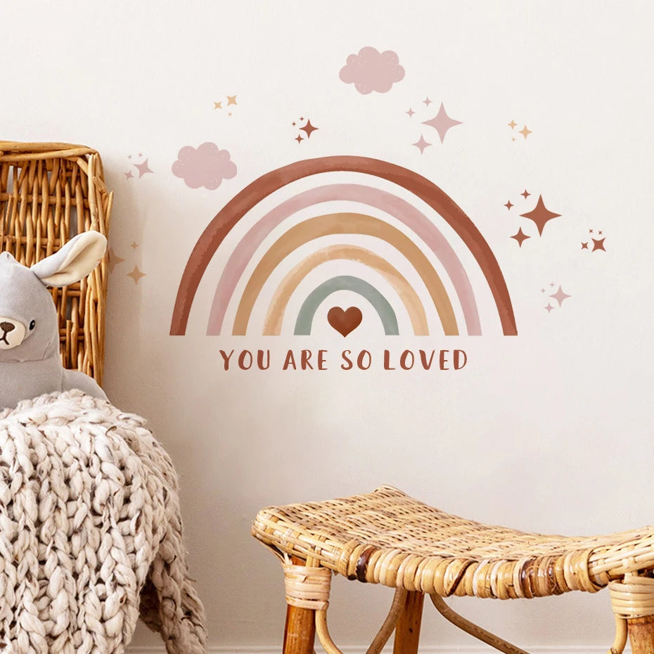 Rainbow, Clouds & Stars Wall Stickers – Loving Quote Watercolor Vinyl Wall Decals for Baby's’ Bedroom, Nursery & Playroom Decor