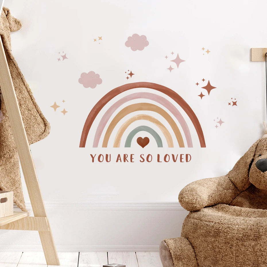 Rainbow, Clouds & Stars Wall Stickers – Loving Quote Watercolor Vinyl Wall Decals for Baby's’ Bedroom, Nursery & Playroom Decor