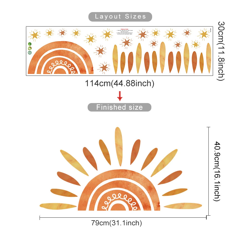 Rainbow Sun & Stars Wall Stickers – Cute & Colorful PVC Wall Decals for Baby Nursery, Bedroom & Playroom - Creative DIY Home Decor