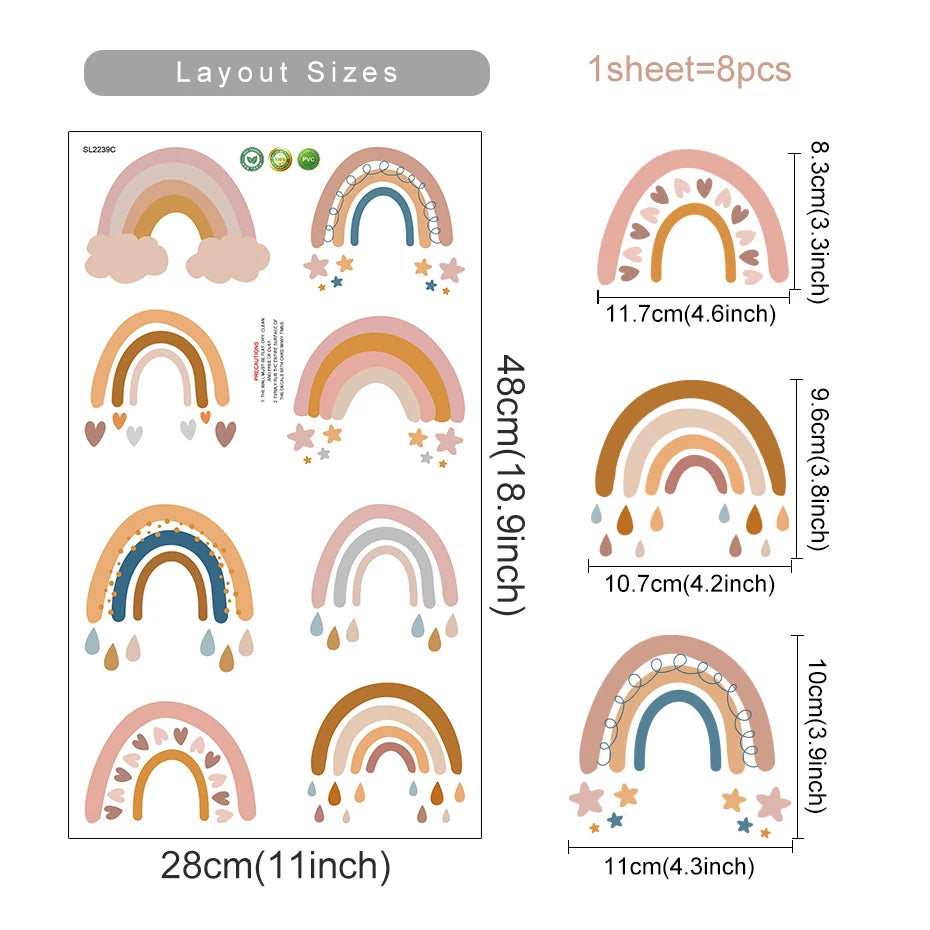 Rainbow Sun & Stars Wall Stickers – Cute & Colorful PVC Wall Decals for Baby Nursery, Bedroom & Playroom - Creative DIY Home Decor