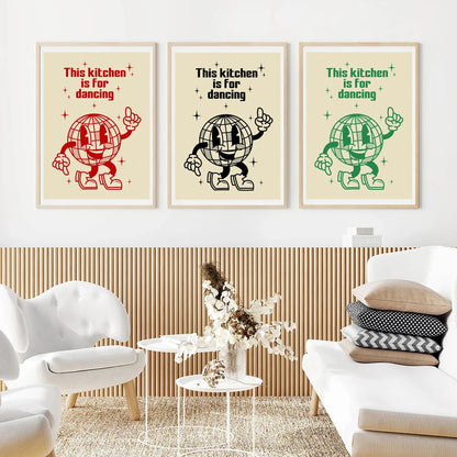 Retro Coffee Quote Canvas – Fun Kitchen Wall Art with Cartoon Characters & Espresso Humor 2025