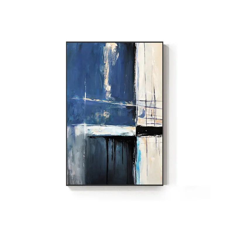 Retro Vintage Abstract Blue Gray Color Block Wall Art Fine Art Canvas Prints Pictures For Modern Apartments Contemporary Interior Decor 2024 00