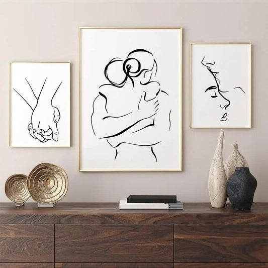 Romantic Lovers Minimalist Figure Art Line Art Wall Art Fine Art Canvas Prints Pictures For Bedroom Living Room Home Office Decor