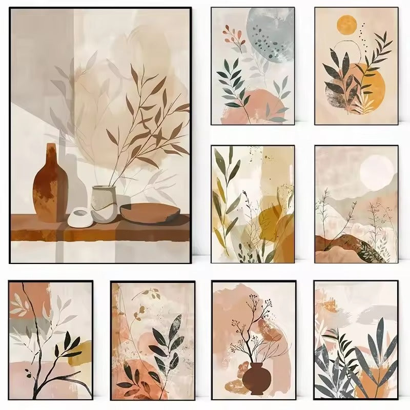 Rustic Abstract Botanical Still Life Floral Wall Art Fine Art Canvas Print For Modern Living Room Dining Room Kitchen Art Decor