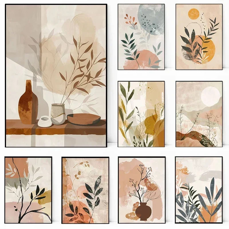 Rustic Abstract Botanical Still Life Floral Wall Art Fine Art Canvas Print For Modern Living Room Dining Room Kitchen Art Decor