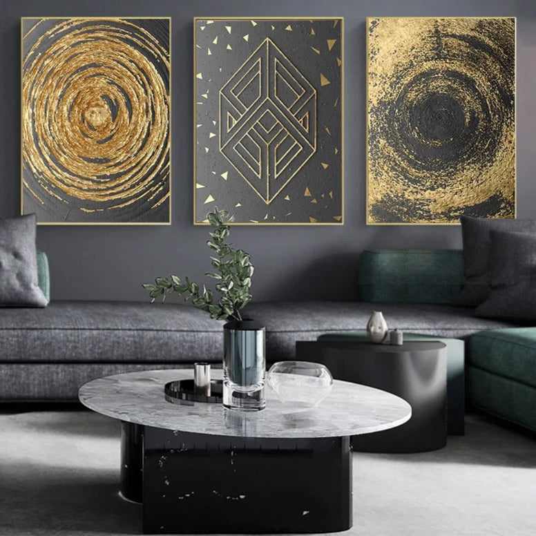 Rustic Golden Grey Black Abstract Wall Art Fine Art Canvas Prints Posters Pictures For Living Room Dining Room Art For Contemporary Interiors