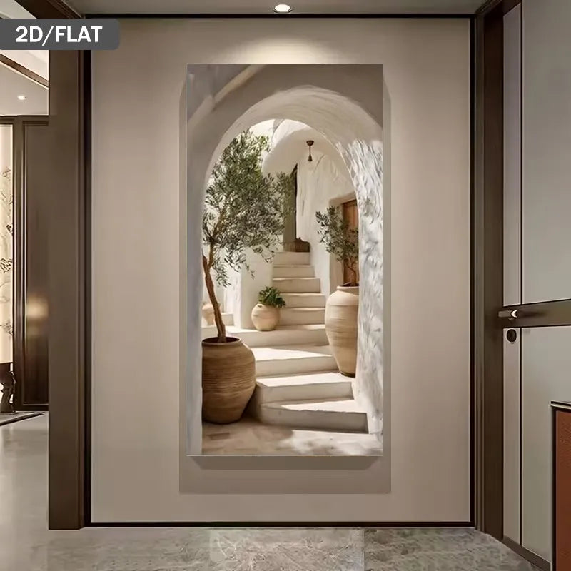 Rustic Mediterranean Passageway Terracotta Olive Tree Vista Wall Art Fine Art Canvas Print Escapist Artwork For Living Room Dining Room Modern Foyer Art Decor