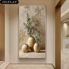 Decorative wall art with vases and plants in a modern interior setting